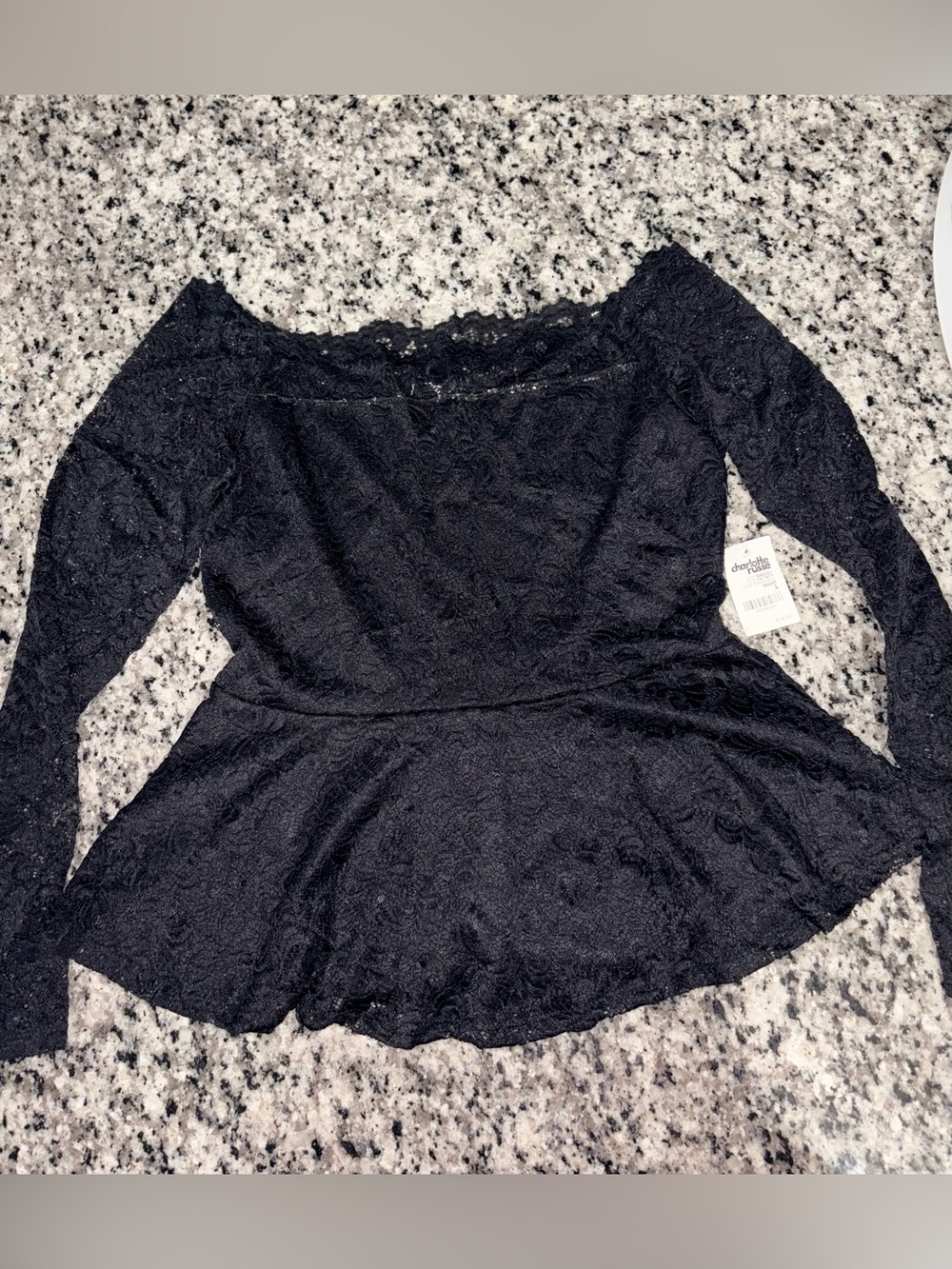 Black Lace Off-Shoulder Peplum Top